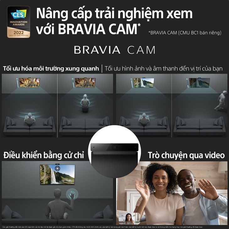 Google Tivi OLED Sony 4K 65 inch XR-65A80K được kết nối BRAVIA Cam giúp hình ảnh luôn tối ưu dù bạn xem tivi từ bất kỳ vị trí nào trong phòng