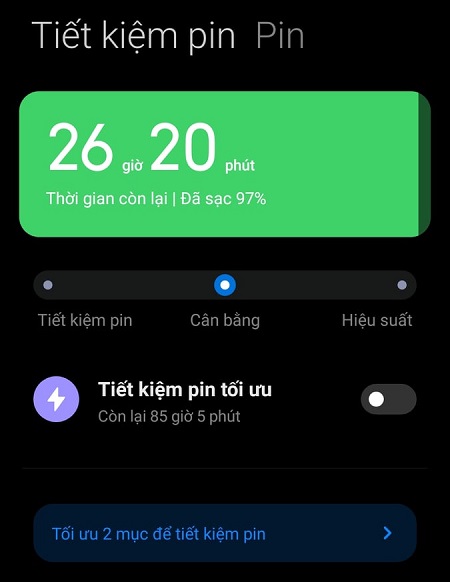 Bật chế độ tiết kiệm pin