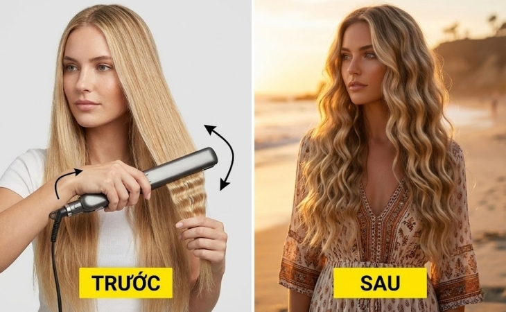 Làm tóc xoăn sóng nước bằng máy duỗi tóc