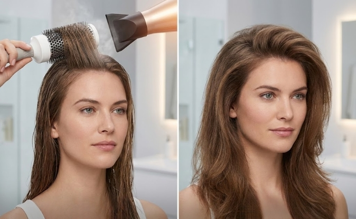 Sấy phồng chân tóc bằng máy sấy tóc