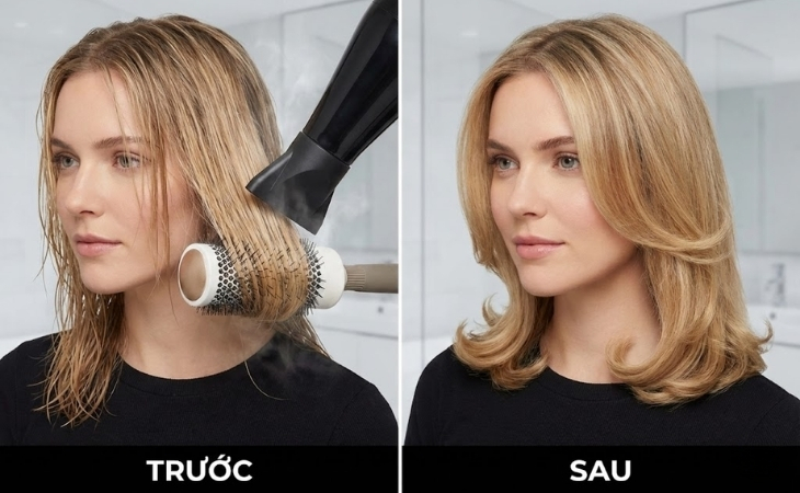 Tạo đuôi tóc chữ C bằng máy sấy tóc
