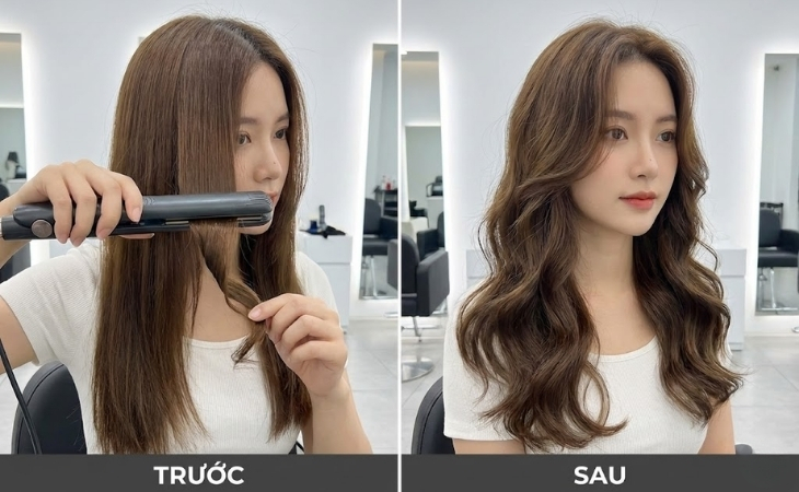 Uốn xoăn sóng lơi Hàn Quốc bằng máy duỗi tóc