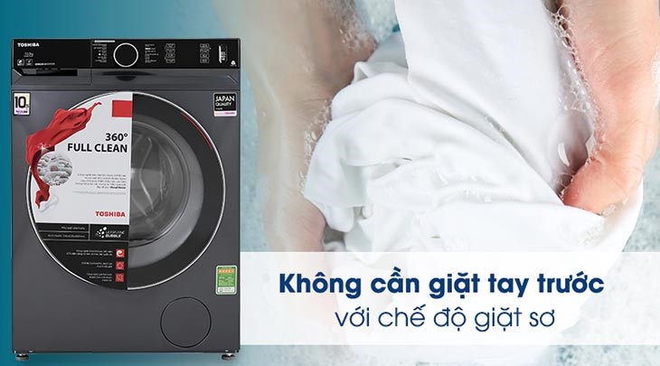 Máy giặt Toshiba Inverter 10.5 Kg TW-BK115G4V (MG) trang bị chế độ giặt sơ giúp bạn không cần phải giặt quần áo bằng tay