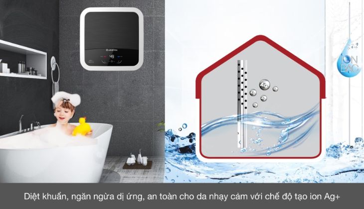 Hệ thống tạo Ion bạc kháng khuẩn Ag+ từ Máy nước nóng gián tiếp 30 lít Ariston AN2 30 LUX-D AG+ diệt khuẩn nguồn nước bảo vệ sức khỏe người dùng