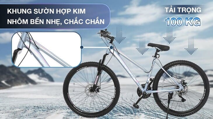 Xe Đạp Địa Hình MTB Txed Power 2.3-Df 27.5 inch Size M có khung sườn hợp kim nhôm bền bỉ, chịu tải trọng đến 100kg
