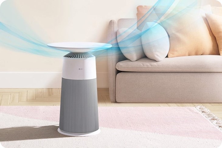 Bạn có thể theo dõi chất lượng không khí hiện tại nhờ cảm biến bụi được tích hợp trên máy lọc không khí LG PuriCare Aero Furniture AS20GPYU0