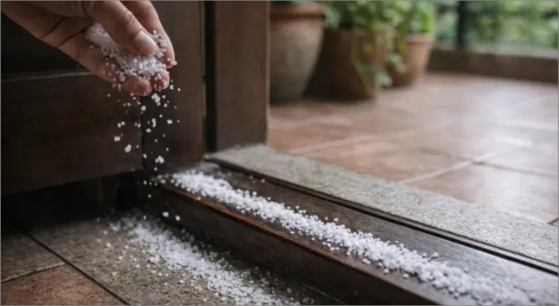 Hãy lấy một ít muối hột rắc một đường ngang mỏng ngay trước bậc cửa chính