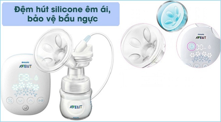 Máy hút sữa Philips AVENT sử dụng đệm hút Silicon bảo vệ vùng ngực