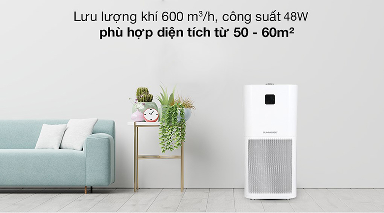 Máy lọc không khí Sunhouse vận hành êm ái với độ ồn thấp, không làm ảnh hưởng đến sinh hoạt của gia đình