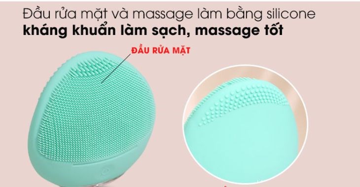 Đầu rửa mặt và massage của máy rửa mặt và massage dành cho da nhạy cảm Halio Sweet Mint được chế tạo từ chất liệu silicone kháng khuẩn an toàn