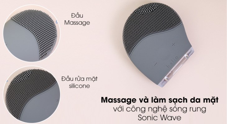 Máy rửa mặt và massage Halio Gray Smoke vừa làm sạch và massage mặt với công nghệ sóng rung Sonic Wave
