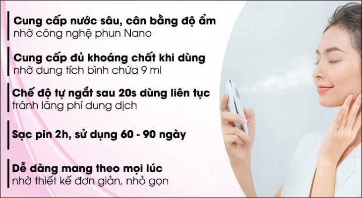 Máy xịt khoáng dưỡng ẩm Nano Lifetrons NS-400 giúp cấp nước và dưỡng chất cấp tốc cho da, đặc biệt phù hợp với làn da khô, bong tróc