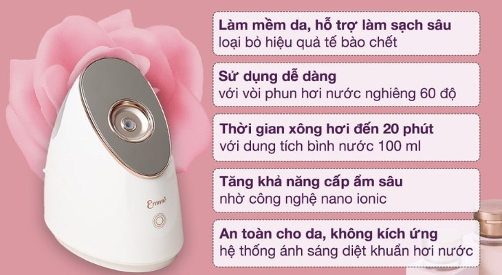 Máy xông hơi mặt Nano Ionic Emmié MC-109 giúp loại bỏ bụi bẩn và dầu thừa hiệu quả