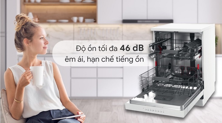 Máy rửa chén độc lập Whirlpool WFC 3C26P vận hành êm ái, hạn chế tiếng ồn hiệu quả