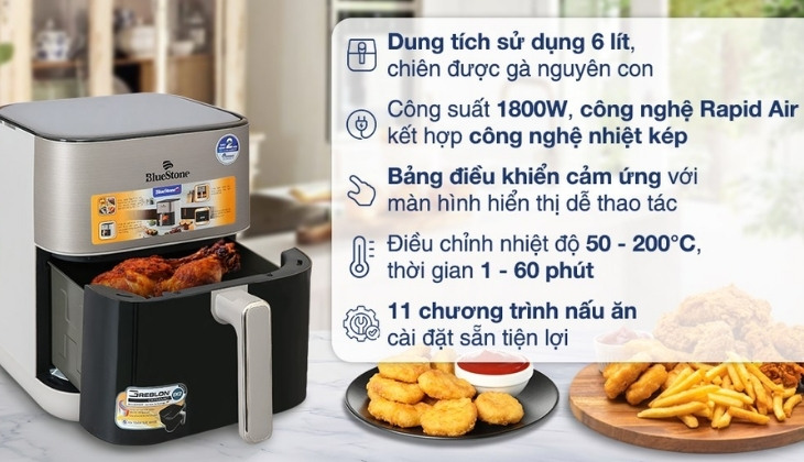 Nồi chiên không dầu BlueStone 6 lít AFB-5867 giúp mẹ tạo nên những món ăn ngon