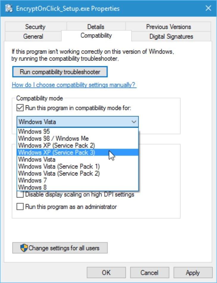 Chạy ứng dụng ở Compatibility Mode