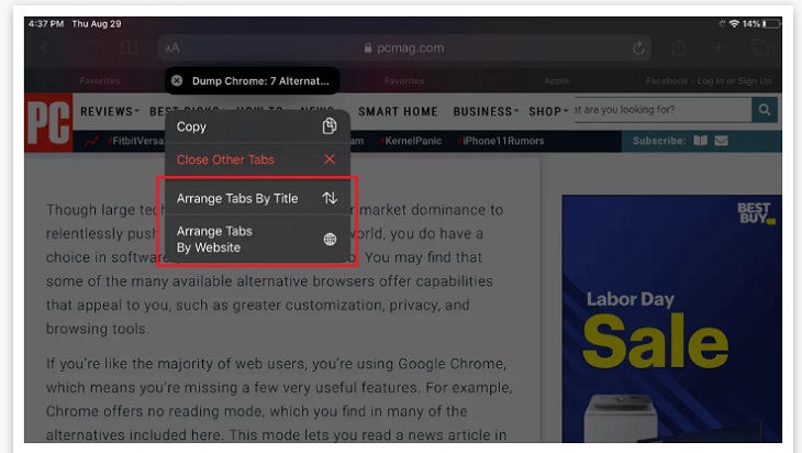 Sắp xếp các tab trình duyệt