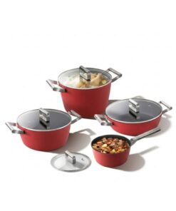 Bộ nồi GKÖCH 4 món màu đỏ nắp kính (3 nồi , 1 quánh)