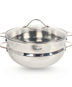 Chảo inox sâu lòng Ciwete series Royal Knight màu vàng đồng 32cm kèm xửng hấp