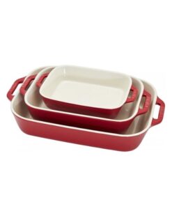 Set 3 khay gốm chữ nhật bỏ lò Staub màu đỏ