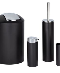 Bộ dụng cụ phòng tắm 4 chi tiết Wenko (thùng tác, đựng bàn chải, cọ toilet, bơm xà phòng) - màu đen