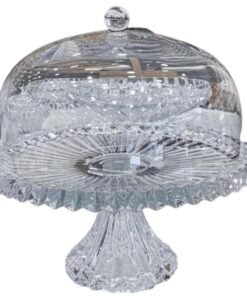Khay đựng bánh pha lê Rogaska Crown Jewel màu trắng 33cm có nắp đậy