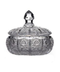 Thố mứt pha lê Bohemia M57 GC 16.5 cm trắng trong suốt có nắp