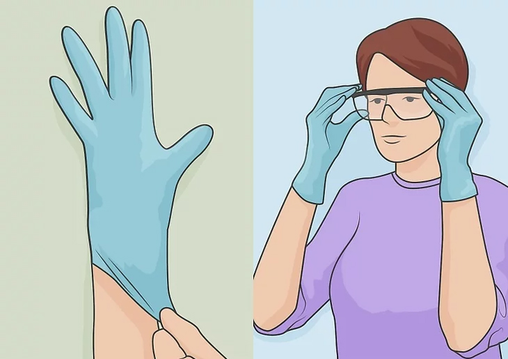 Đeo găng tay và kính bảo hộ