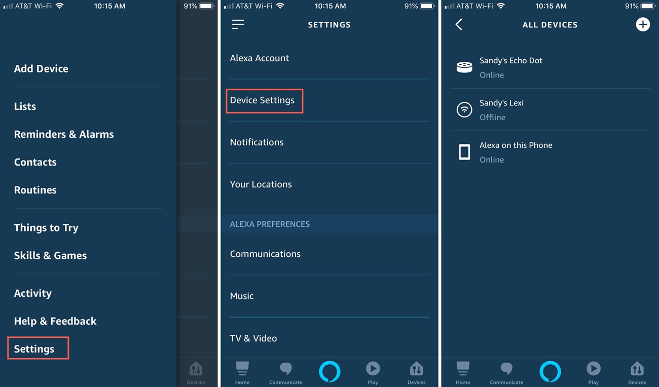 vào mục Settings và Chọn Device Settings