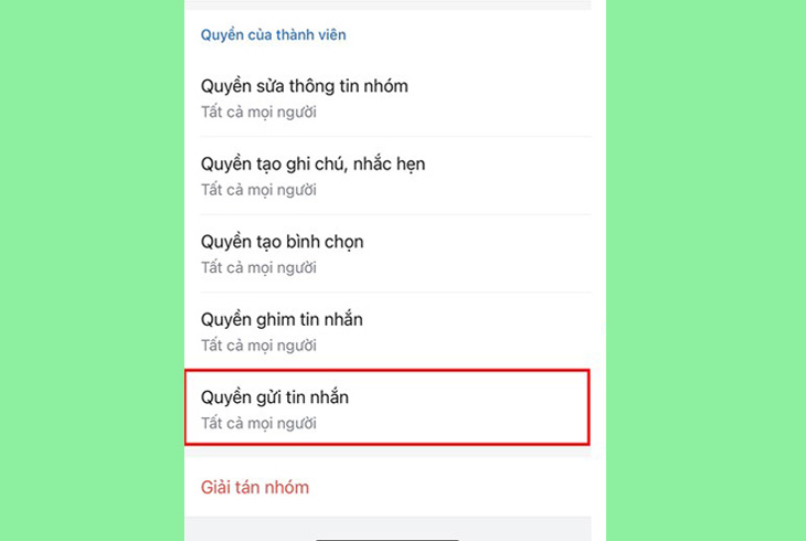 Bước 3: Điều chỉnh các quyền truy cập tin nhắn nhóm