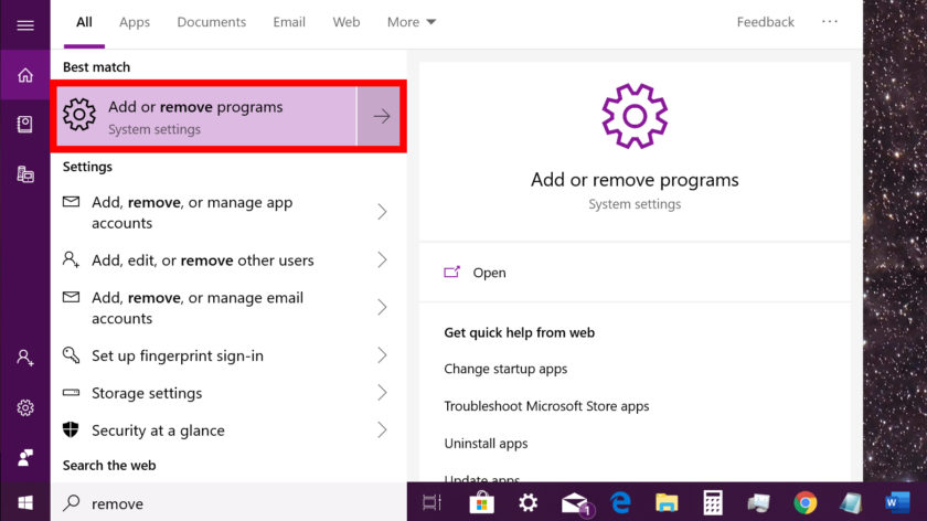 Add or remove programs