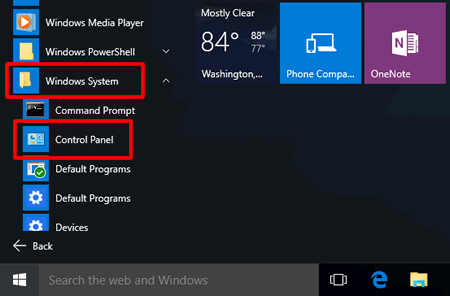 chọn Windows System, tiếp tục click chuột vào Control Panel