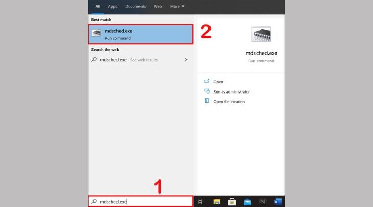 Bạn gõ mdsched.exe và truy cập vào mục này
