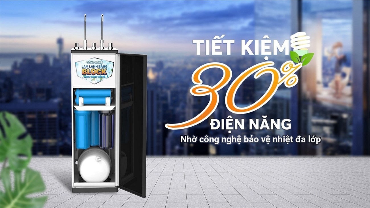 Máy lọc nước Karofi KAD-D66 giúp tiết kiệm 30% điện năng nhờ công nghệ bảo vệ nhiệt đa lớp