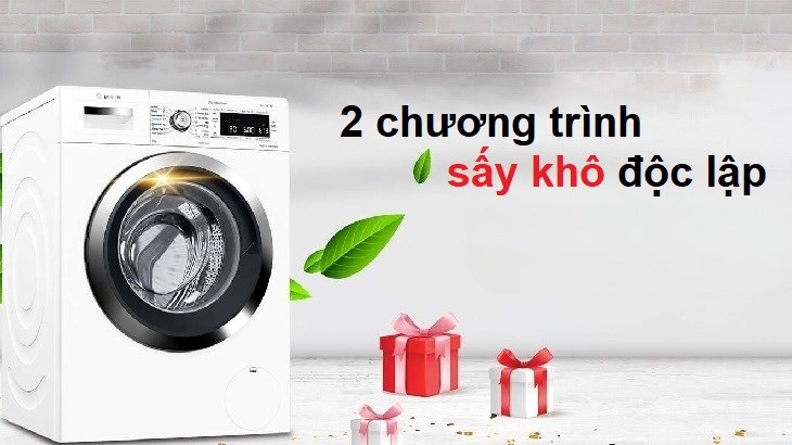 2 chương trình sấy khô độc lập máy giặt Bosch giúp người dùng tiết kiệm thời gian hong khô quần áo