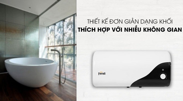 Bình nước nóng 20 lít Ferroli MIDO-DE 20L sở hữu thiết kế dạng hình hộp chữ nhật nhỏ gọn giúp tiết kiệm không gian phòng tắm