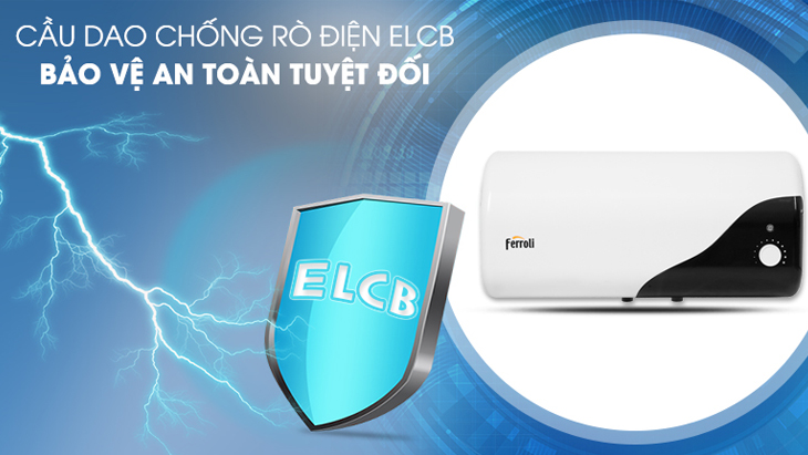 Máy nước nóng gián tiếp Ferroli 20 lít 2500W MIDO-DE đảm bảo an toàn điện cho người dùng nhờ tích hợp cầu dao chống rò điện ELCB