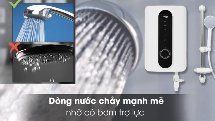 Máy nước nóng trực tiếp Beko 3500W BWI35S2D-213 đảm bảo hoạt động tốt tại những nơi nguồn nước yếu nhờ trang bị máy bơm trợ lực