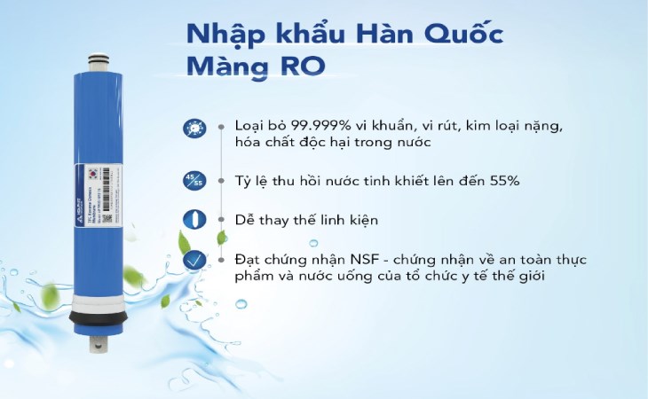 Máy lọc nước RO Hòa Phát HWS1B 1022 10 lõi có lõi lọc RO nhập khẩu Hàn Quốc