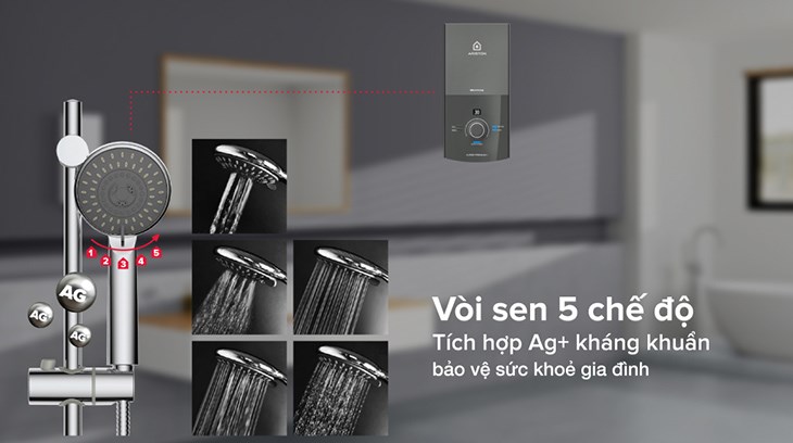 Máy nước nóng trực tiếp Ariston 4500W AURES PREMIUM+ 4.5P tích hợp vòi sen 5 chế độ tích hợp Ag+ kháng khuẩn