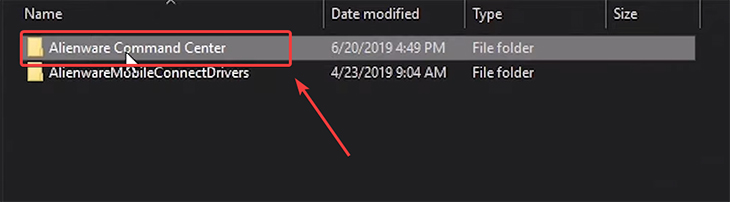 Bạn hãy click vào và xóa thư mục Alienware Command Center.