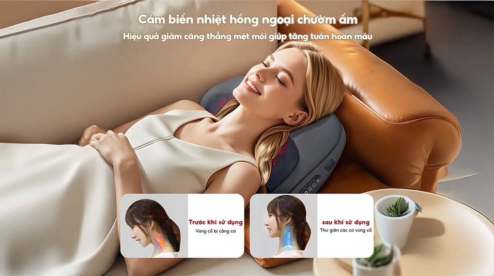 Gối massage hồng ngoại Bomidi MP1 Pro - Xám xanh hoạt động mạnh mẽ với công suất 23W