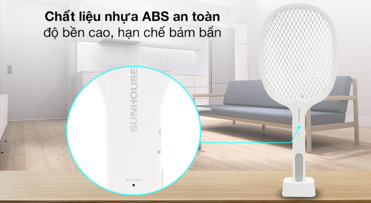 Vợt muỗi thông minh 3 in 1 Sunhouse SHE-Pro11.W được làm bằng nhựa ABS an toàn, bền bỉ