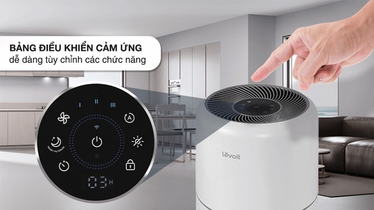 Máy lọc không khí với bảng điều khiển cảm ứng nhạy bén cùng màn hình hiển thị, tiện thao tác, theo dõi mức độ ô nhiễm trong không khí