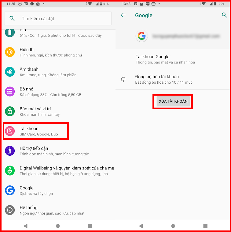 Đăng xuất tài khoản Google