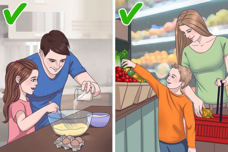 Cho trẻ đi chợ và tham gia nấu ăn