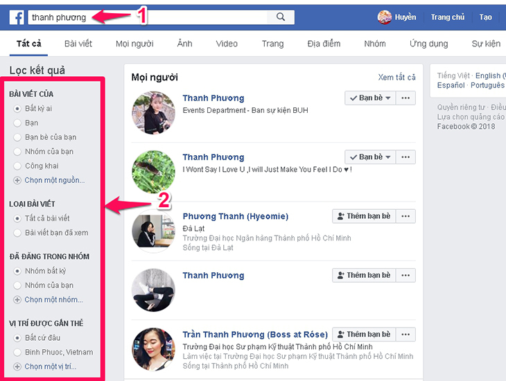 Dùng bộ lọc của facebook