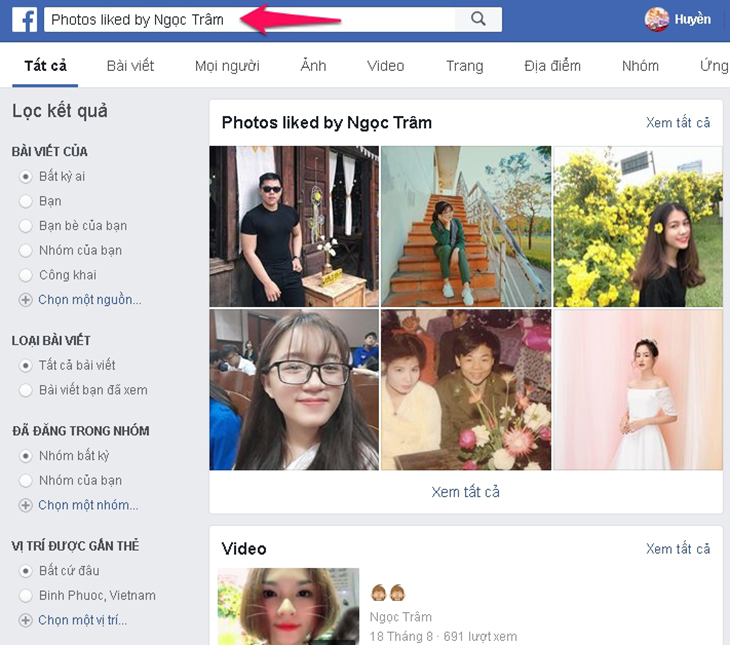 Tìm ảnh hay video mà bạn bè đã thích