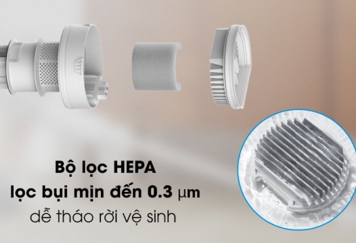Bộ lọc HEPA của máy hút bụi không dây Xiaomi BHR4636GL thu giữ hiệu quả bụi mịn đến 0.3 µm