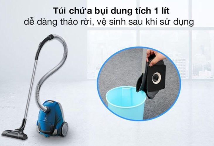 Máy hút bụi dạng hộp Electrolux Z1220 có túi chứa bụi dễ quan sát và vệ sinh hiệu quả